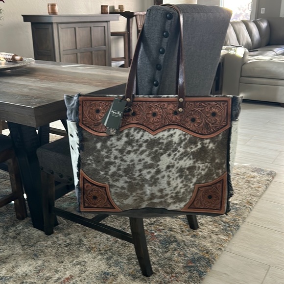 Myra Bag Handbags - Myra bag hand-tooled, leather, hair-on weekender! 🤩